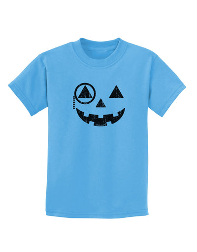 Monocle Jack-o-Lantern Distressed Childrens T-Shirt-Childrens T-Shirt-TooLoud-Aquatic-Blue-X-Small-Davson Sales