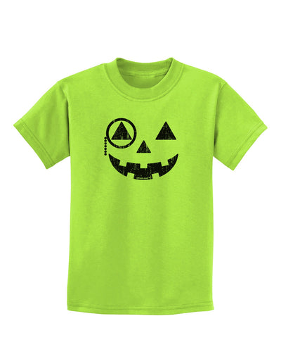 Monocle Jack-o-Lantern Distressed Childrens T-Shirt-Childrens T-Shirt-TooLoud-Lime-Green-X-Small-Davson Sales