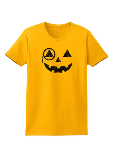 Monocle Jack-o-Lantern Distressed Womens T-Shirt-Womens T-Shirt-TooLoud-Gold-X-Small-Davson Sales