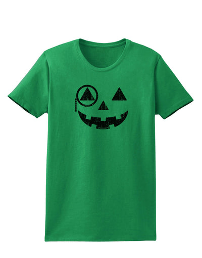 Monocle Jack-o-Lantern Distressed Womens T-Shirt-Womens T-Shirt-TooLoud-Kelly-Green-X-Small-Davson Sales