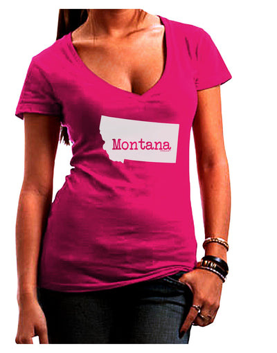 Montana - United States Shape Juniors V-Neck Dark T-Shirt by TooLoud-Womens V-Neck T-Shirts-TooLoud-Hot-Pink-Juniors Fitted Small-Davson Sales