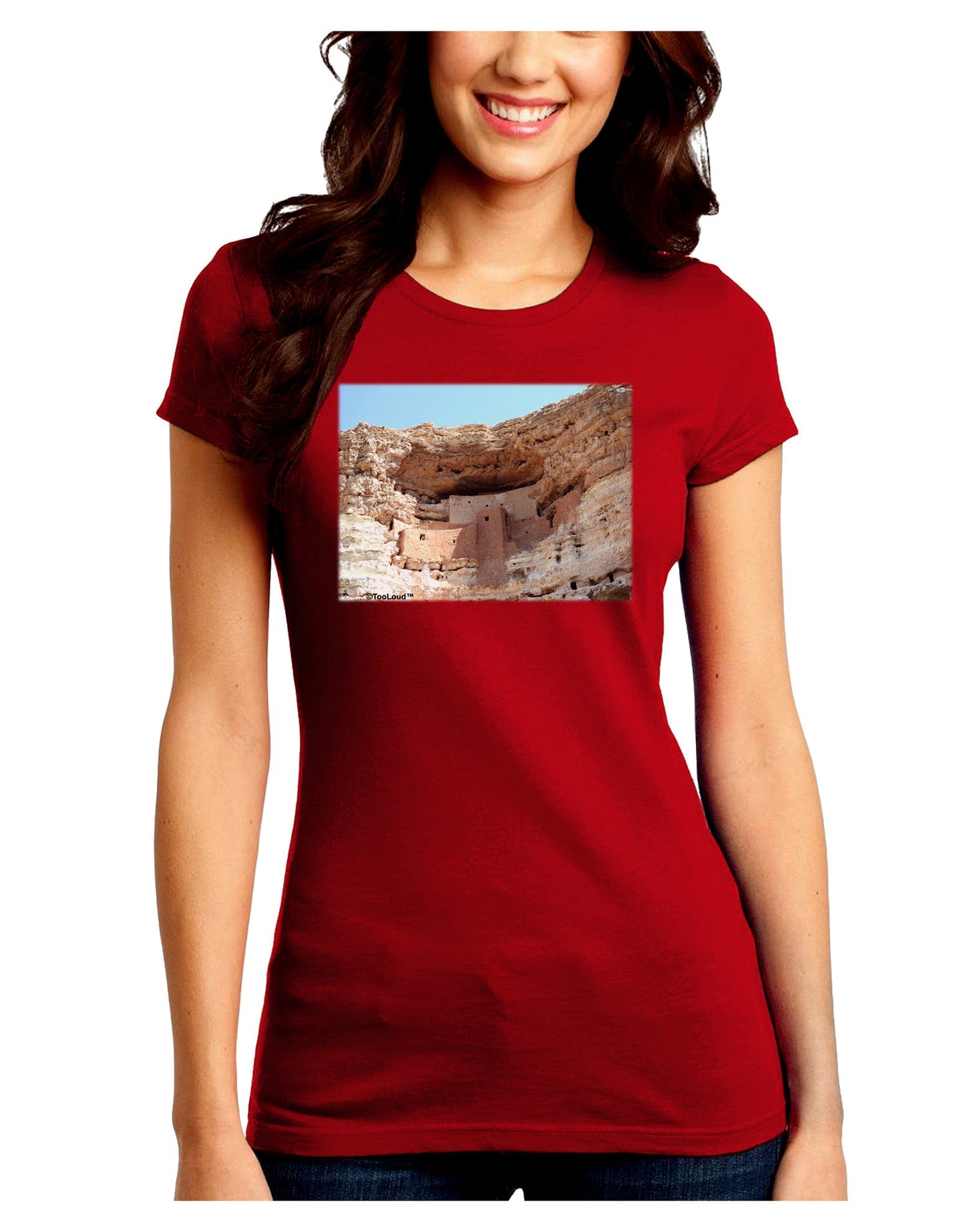 Montezuma Castle Arizona Juniors Petite Crew Dark T-Shirt-T-Shirts Juniors Tops-TooLoud-Red-Juniors Fitted Small-Davson Sales