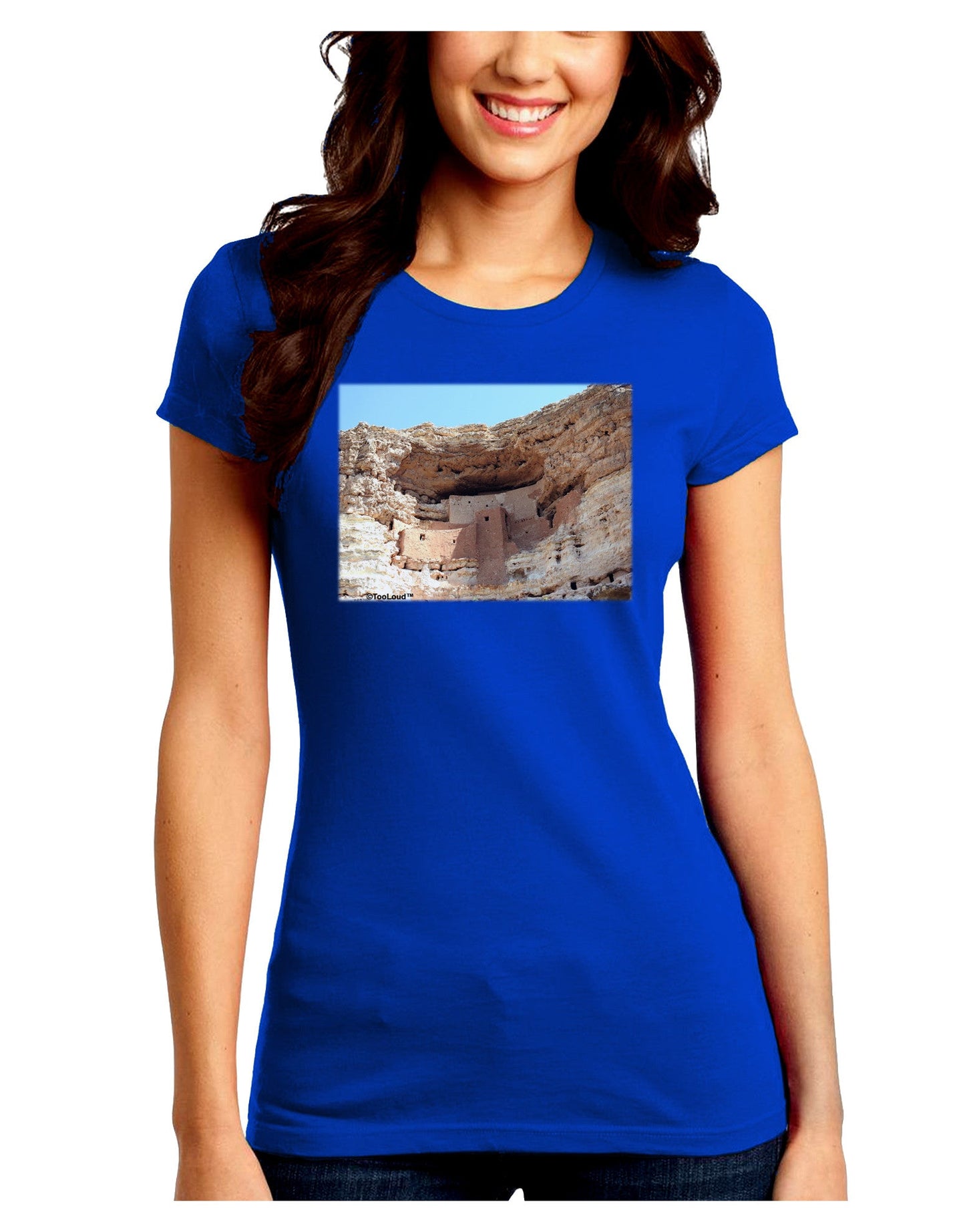 Montezuma Castle Arizona Juniors Petite Crew Dark T-Shirt-T-Shirts Juniors Tops-TooLoud-Royal-Blue-Juniors Fitted Small-Davson Sales
