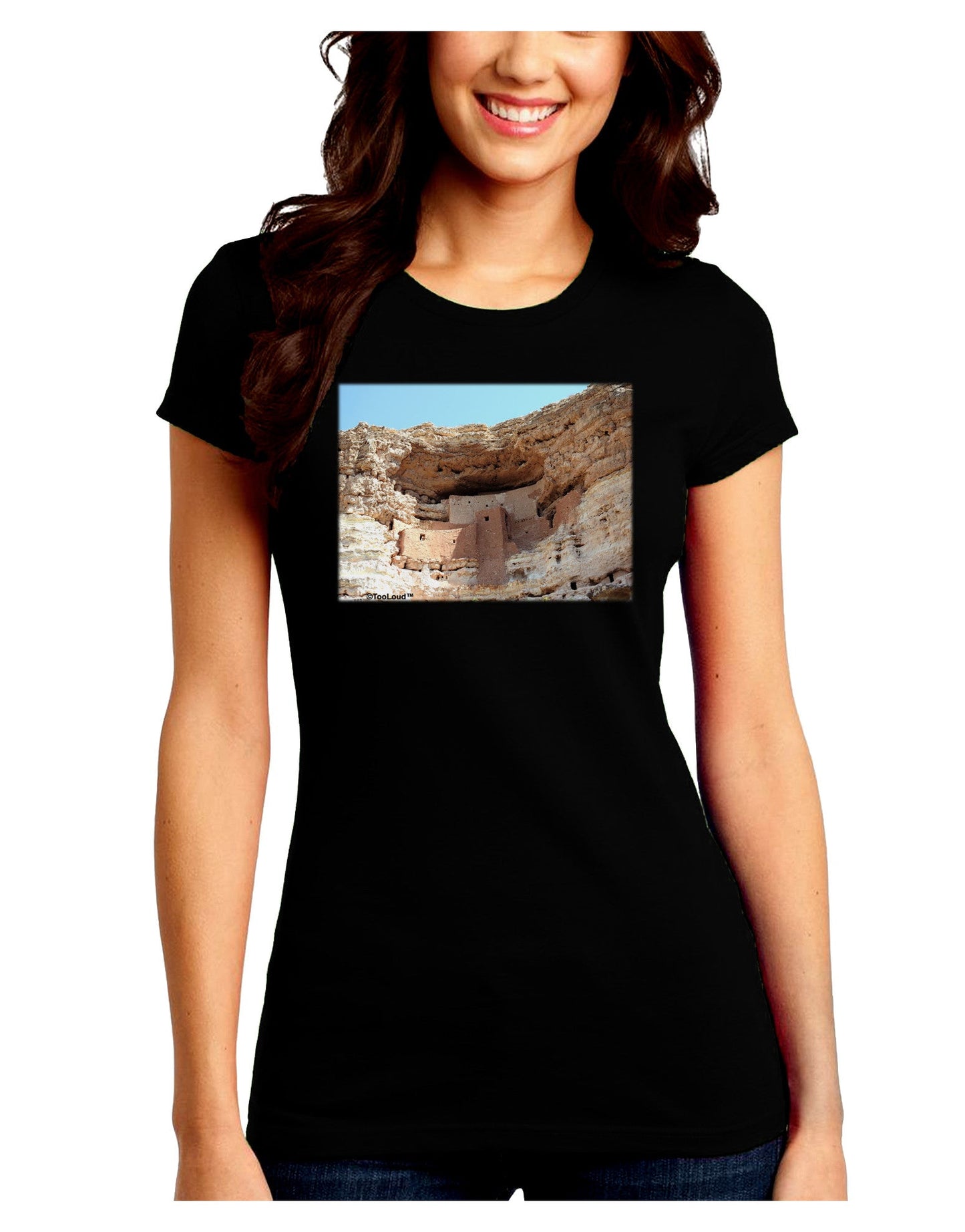 Montezuma Castle Arizona Juniors Petite Crew Dark T-Shirt-T-Shirts Juniors Tops-TooLoud-Black-Juniors Fitted Small-Davson Sales