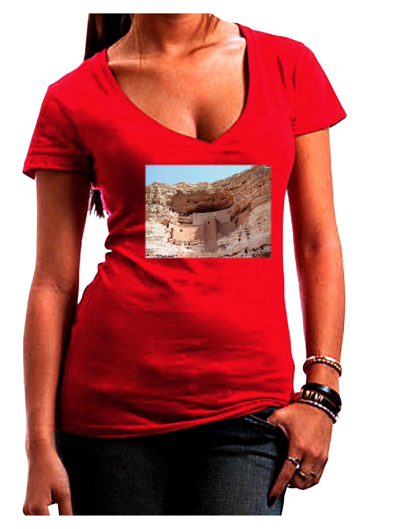 Montezuma Castle Arizona Womens V-Neck Dark T-Shirt-Womens V-Neck T-Shirts-TooLoud-Red-Juniors Fitted Small-Davson Sales