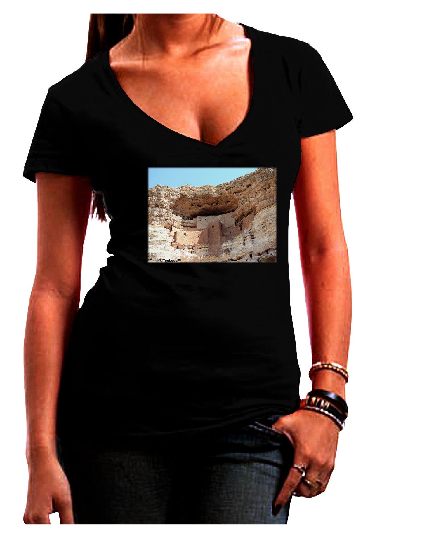 Montezuma Castle Arizona Womens V-Neck Dark T-Shirt-Womens V-Neck T-Shirts-TooLoud-Black-Juniors Fitted Small-Davson Sales