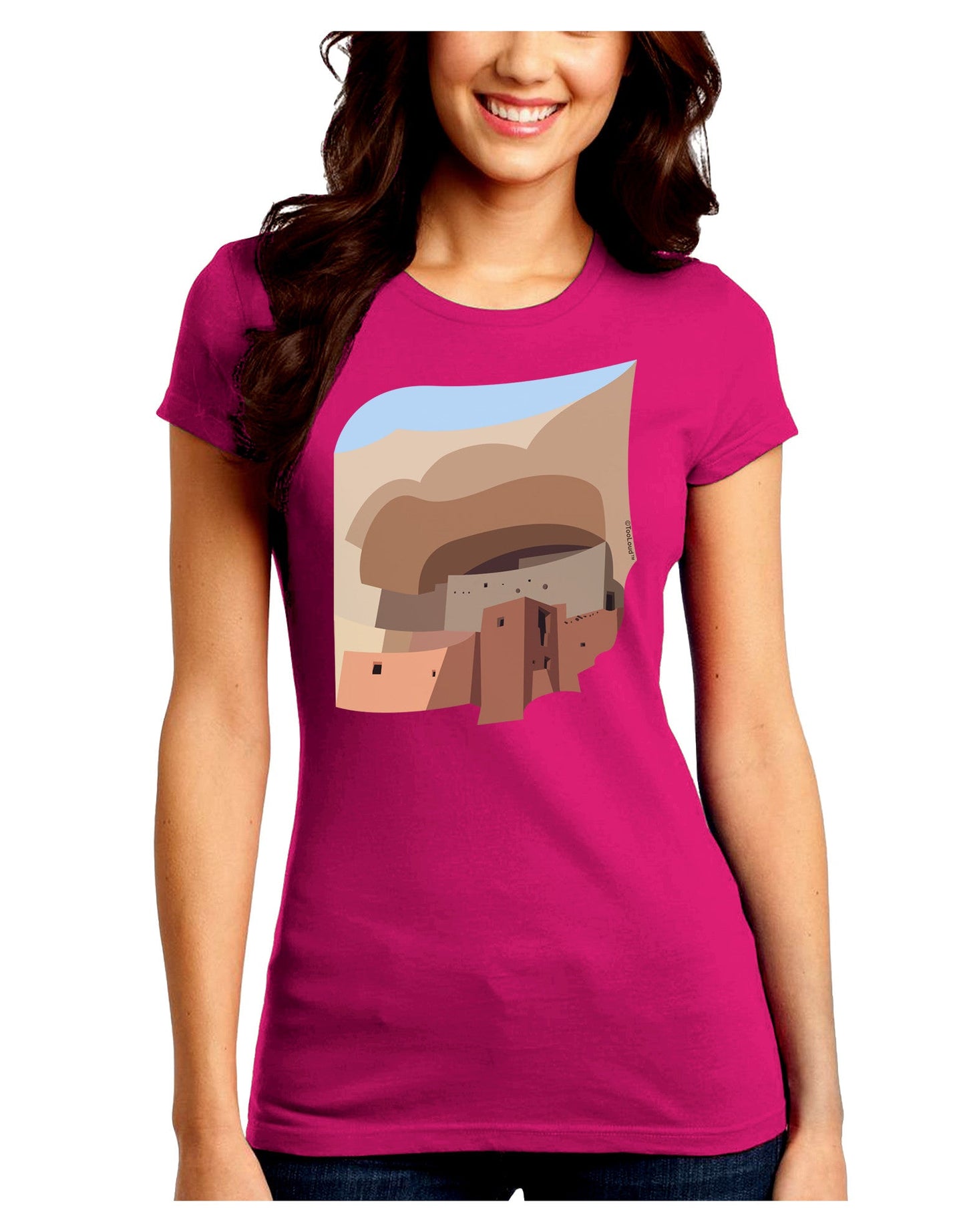 Montezuma Castle Artwork Juniors Petite Crew Dark T-Shirt-T-Shirts Juniors Tops-TooLoud-Hot-Pink-Juniors Fitted Small-Davson Sales
