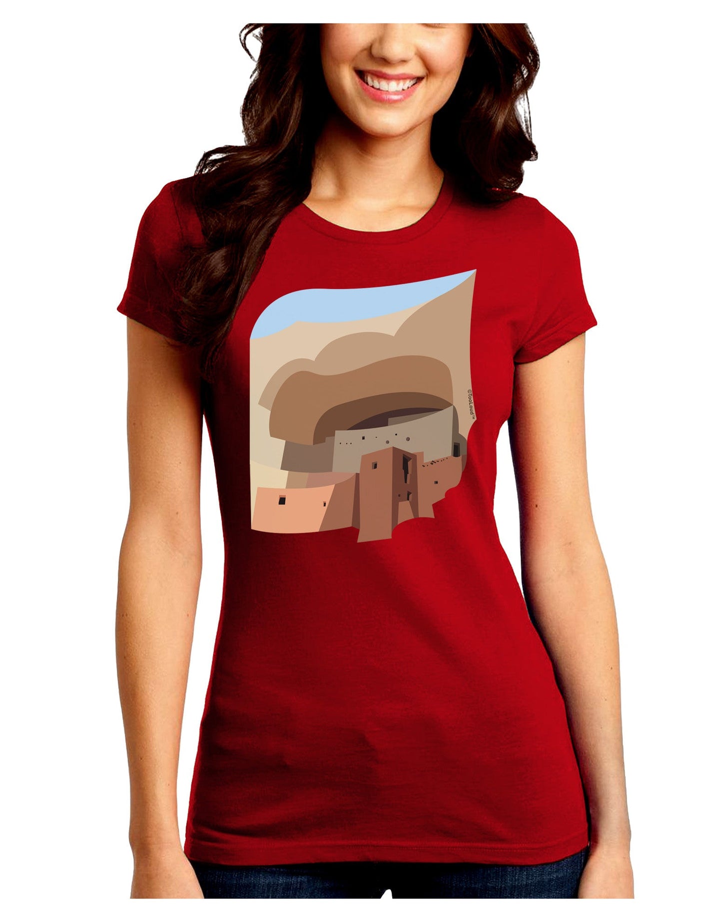 Montezuma Castle Artwork Juniors Petite Crew Dark T-Shirt-T-Shirts Juniors Tops-TooLoud-Red-Juniors Fitted Small-Davson Sales