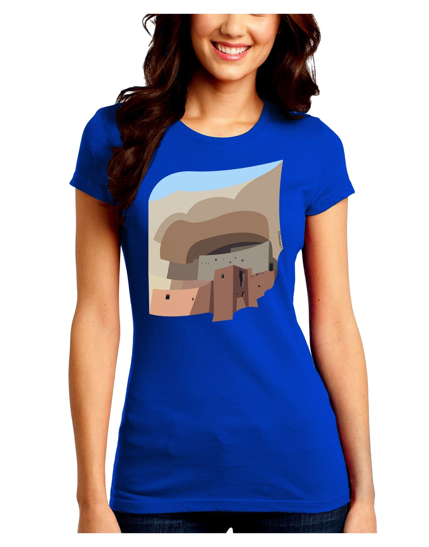 Montezuma Castle Artwork Juniors Petite Crew Dark T-Shirt-T-Shirts Juniors Tops-TooLoud-Royal-Blue-Juniors Fitted Small-Davson Sales