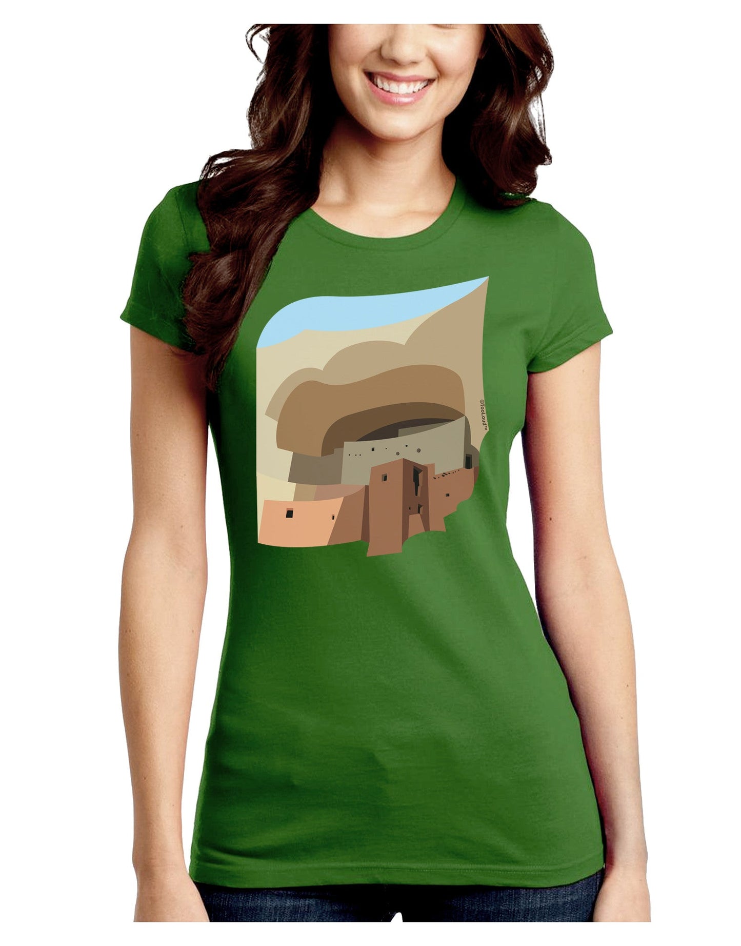 Montezuma Castle Artwork Juniors Petite Crew Dark T-Shirt-T-Shirts Juniors Tops-TooLoud-Kiwi-Green-Juniors Fitted Small-Davson Sales