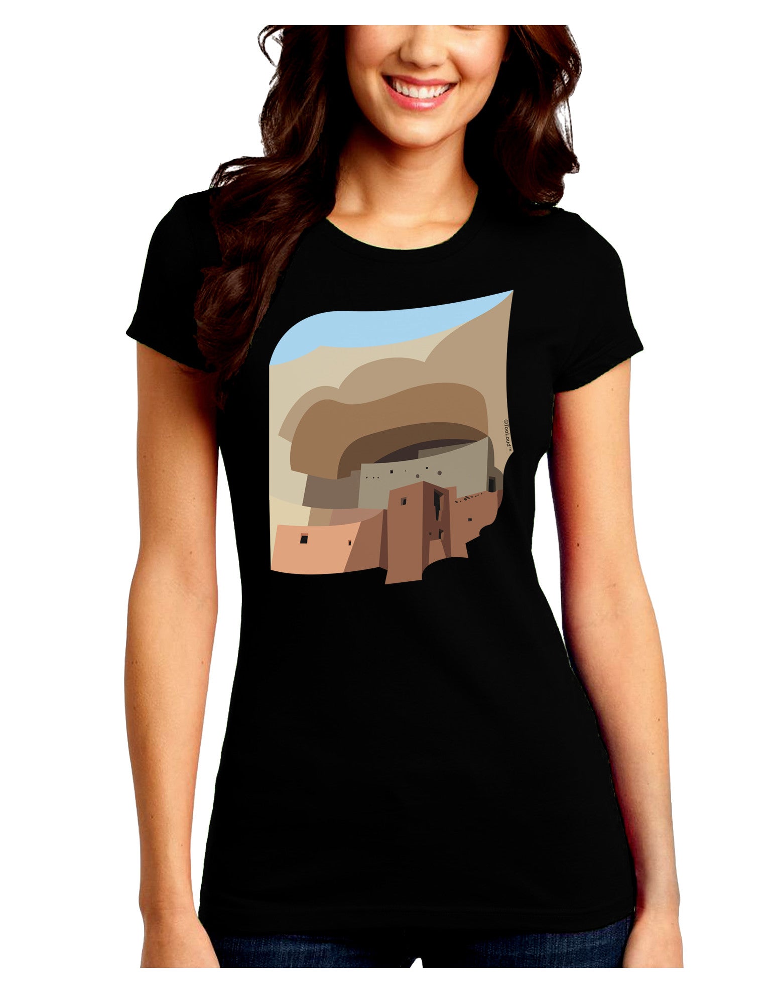 Montezuma Castle Artwork Juniors Petite Crew Dark T-Shirt-T-Shirts Juniors Tops-TooLoud-Black-Juniors Fitted Small-Davson Sales