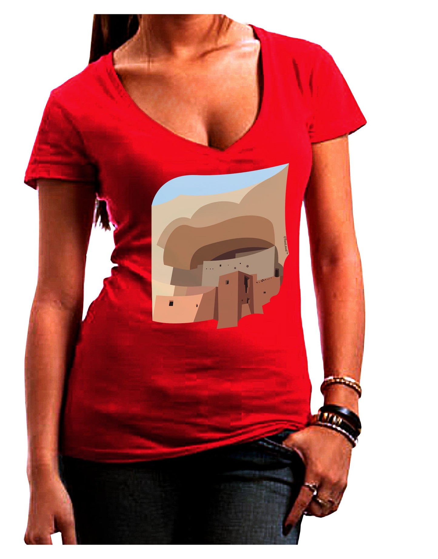 Montezuma Castle Artwork Womens V-Neck Dark T-Shirt-Womens V-Neck T-Shirts-TooLoud-Red-Juniors Fitted Small-Davson Sales