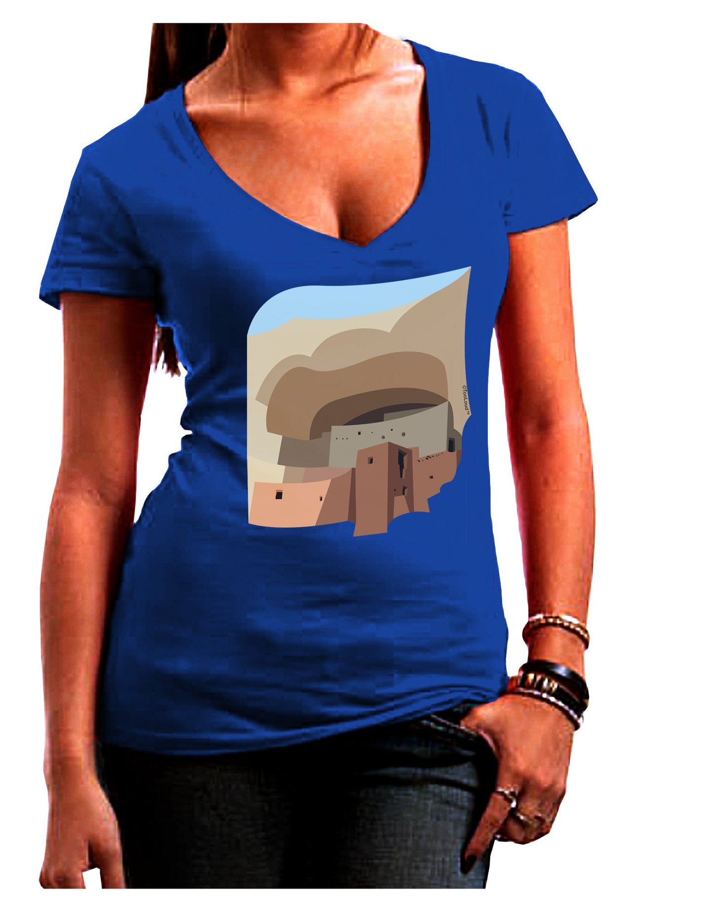 Montezuma Castle Artwork Womens V-Neck Dark T-Shirt-Womens V-Neck T-Shirts-TooLoud-Royal-Blue-Juniors Fitted Small-Davson Sales