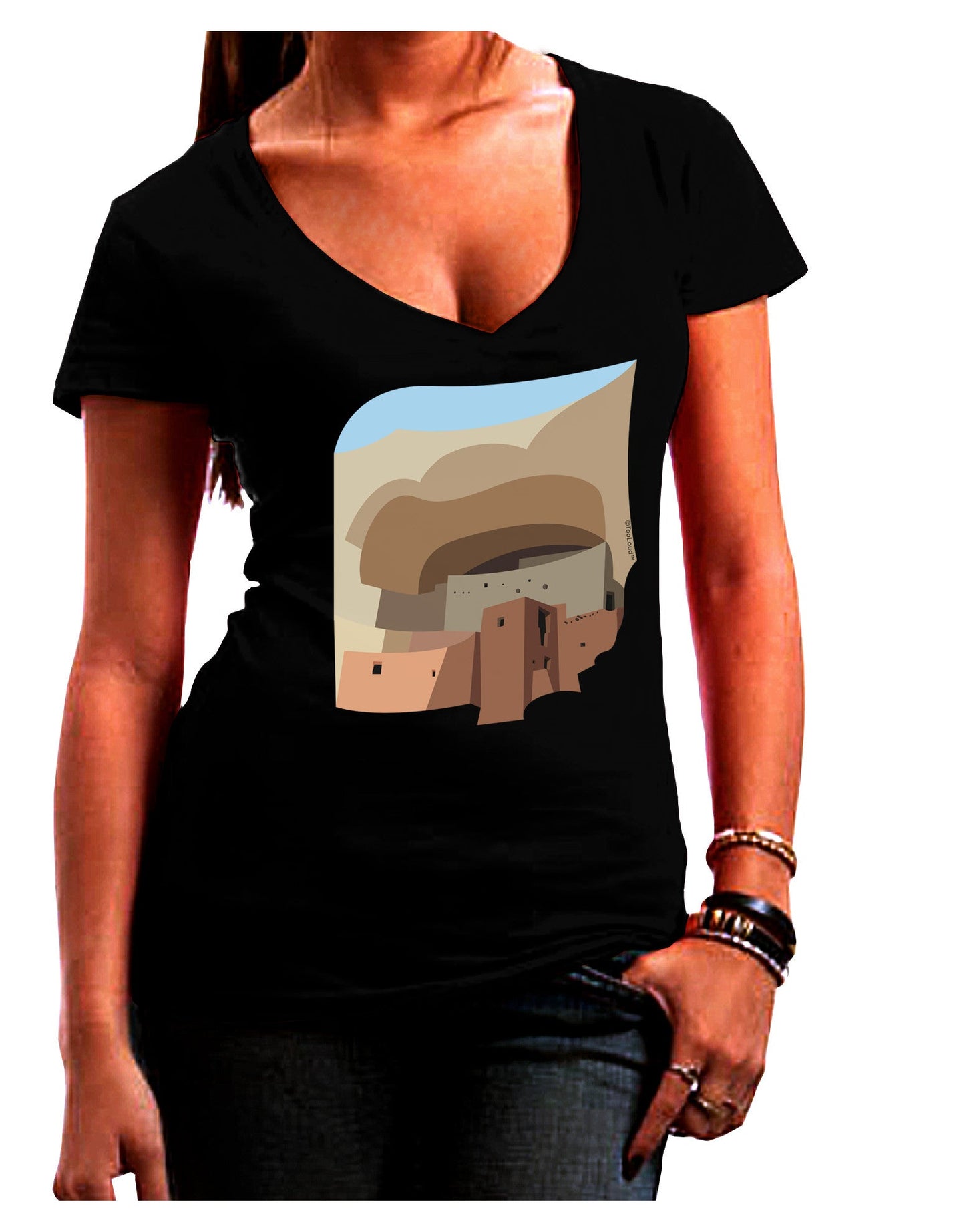 Montezuma Castle Artwork Womens V-Neck Dark T-Shirt-Womens V-Neck T-Shirts-TooLoud-Black-Juniors Fitted Small-Davson Sales
