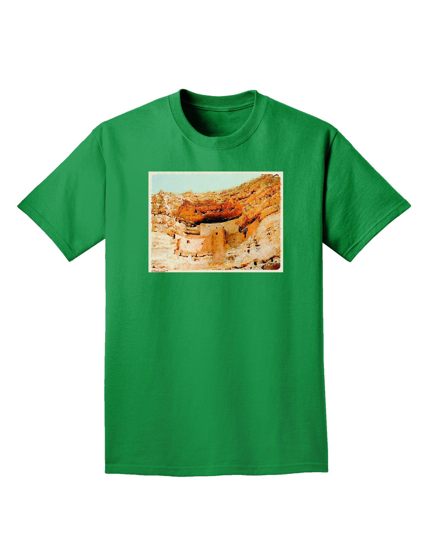 Montezuma Castle Watercolor Adult Dark T-Shirt-Mens T-Shirt-TooLoud-Kelly-Green-Small-Davson Sales