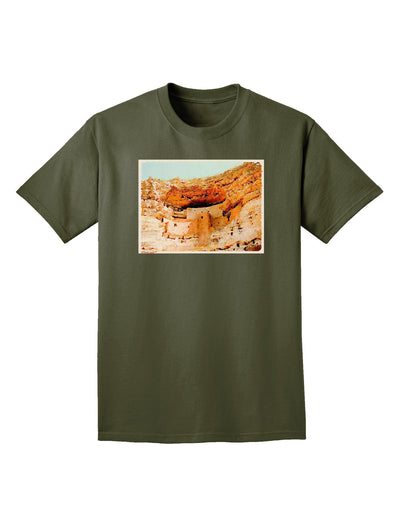 Montezuma Castle Watercolor Adult Dark T-Shirt-Mens T-Shirt-TooLoud-Military-Green-Small-Davson Sales