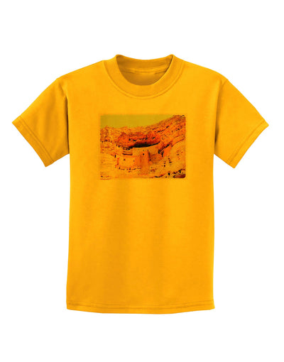 Montezuma Castle Watercolor Childrens T-Shirt-Childrens T-Shirt-TooLoud-Gold-X-Small-Davson Sales