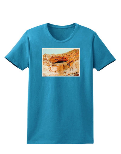 Montezuma Castle Watercolor Womens Dark T-Shirt-TooLoud-Turquoise-X-Small-Davson Sales