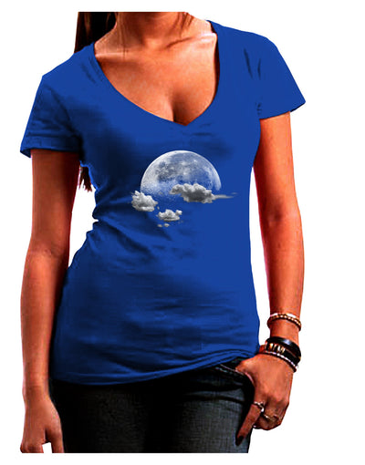 Moon Dream Earth Juniors V-Neck Dark T-Shirt-Womens V-Neck T-Shirts-TooLoud-Royal-Blue-Juniors Fitted Small-Davson Sales