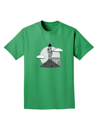 Moonlit Wizard Tower - Grayscale Adult Dark T-Shirt-Mens T-Shirt-TooLoud-Kelly-Green-Small-Davson Sales