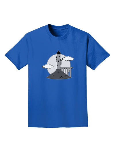 Moonlit Wizard Tower - Grayscale Adult Dark T-Shirt-Mens T-Shirt-TooLoud-Royal-Blue-Small-Davson Sales