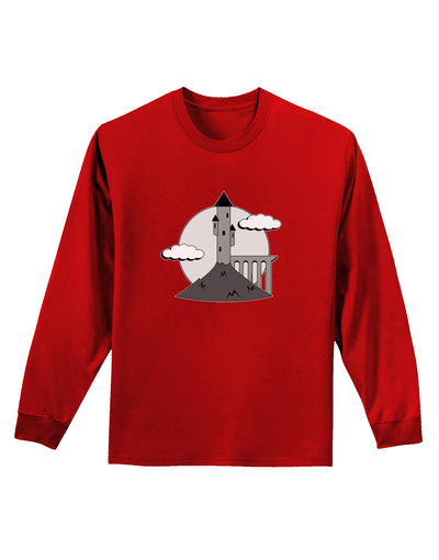 Moonlit Wizard Tower - Grayscale Adult Long Sleeve Dark T-Shirt-TooLoud-Red-Small-Davson Sales