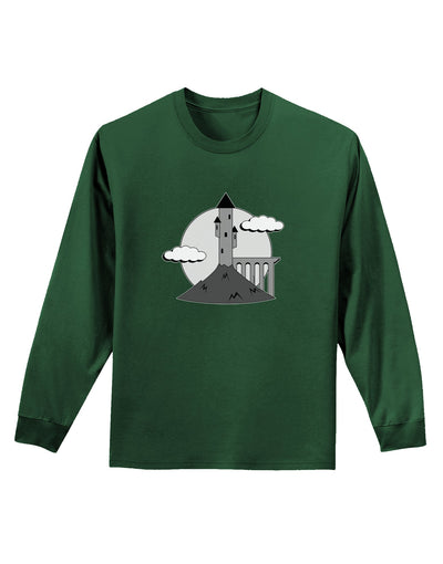 Moonlit Wizard Tower - Grayscale Adult Long Sleeve Dark T-Shirt-TooLoud-Dark-Green-Small-Davson Sales