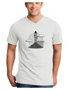 Moonlit Wizard Tower - Grayscale Adult V-Neck T-shirt-Mens V-Neck T-Shirt-TooLoud-White-Small-Davson Sales