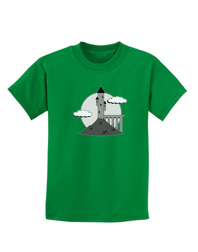 Moonlit Wizard Tower - Grayscale Childrens Dark T-Shirt-Childrens T-Shirt-TooLoud-Kelly-Green-X-Small-Davson Sales