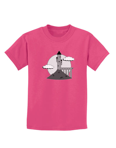 Moonlit Wizard Tower - Grayscale Childrens Dark T-Shirt-Childrens T-Shirt-TooLoud-Sangria-X-Small-Davson Sales