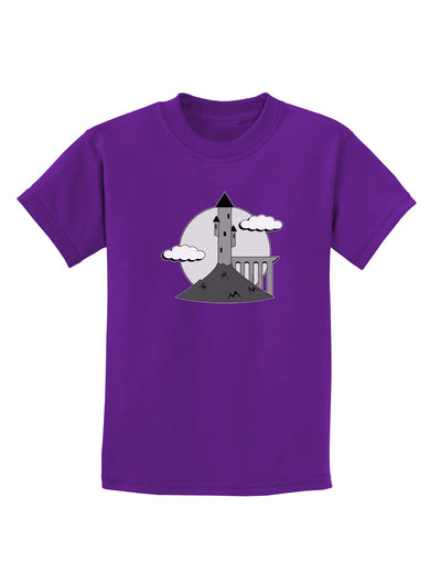 Moonlit Wizard Tower - Grayscale Childrens Dark T-Shirt-Childrens T-Shirt-TooLoud-Purple-X-Small-Davson Sales