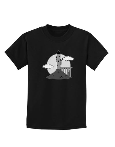 Moonlit Wizard Tower - Grayscale Childrens Dark T-Shirt-Childrens T-Shirt-TooLoud-Black-X-Small-Davson Sales