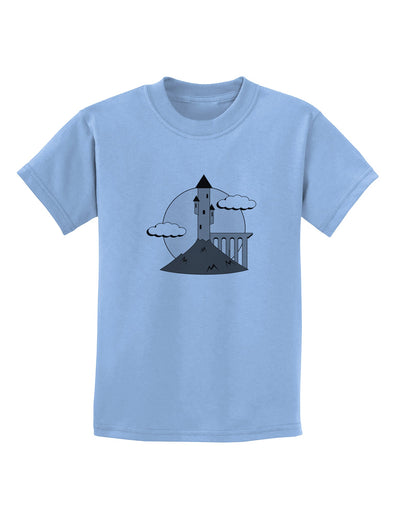 Moonlit Wizard Tower - Grayscale Childrens T-Shirt-Childrens T-Shirt-TooLoud-Light-Blue-X-Small-Davson Sales