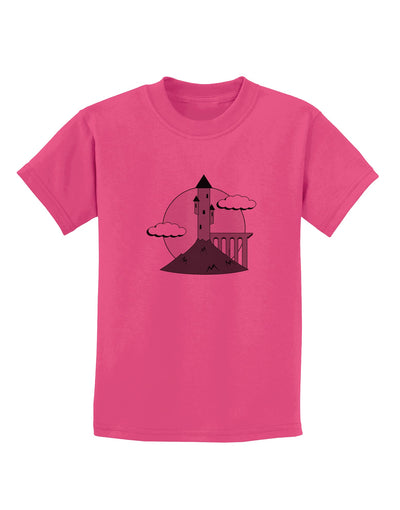 Moonlit Wizard Tower - Grayscale Childrens T-Shirt-Childrens T-Shirt-TooLoud-Sangria-X-Small-Davson Sales