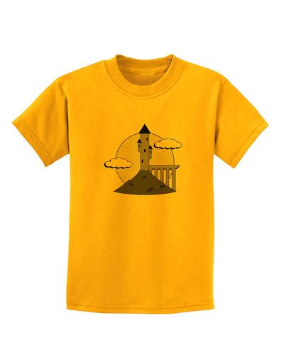 Moonlit Wizard Tower - Grayscale Childrens T-Shirt-Childrens T-Shirt-TooLoud-Gold-X-Small-Davson Sales