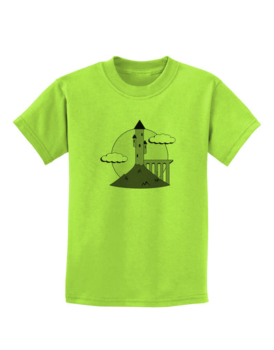 Moonlit Wizard Tower - Grayscale Childrens T-Shirt-Childrens T-Shirt-TooLoud-Lime-Green-X-Small-Davson Sales