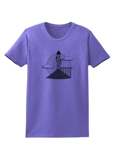 Moonlit Wizard Tower - Grayscale Womens T-Shirt-Womens T-Shirt-TooLoud-Violet-X-Small-Davson Sales