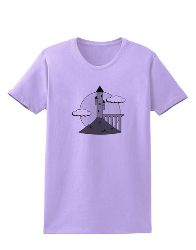 Moonlit Wizard Tower - Grayscale Womens T-Shirt-Womens T-Shirt-TooLoud-Lavender-X-Small-Davson Sales