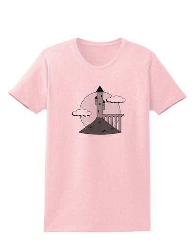 Moonlit Wizard Tower - Grayscale Womens T-Shirt-Womens T-Shirt-TooLoud-PalePink-X-Small-Davson Sales