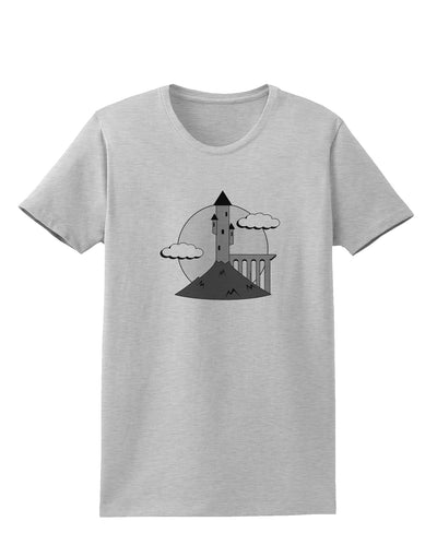 Moonlit Wizard Tower - Grayscale Womens T-Shirt-Womens T-Shirt-TooLoud-AshGray-X-Small-Davson Sales