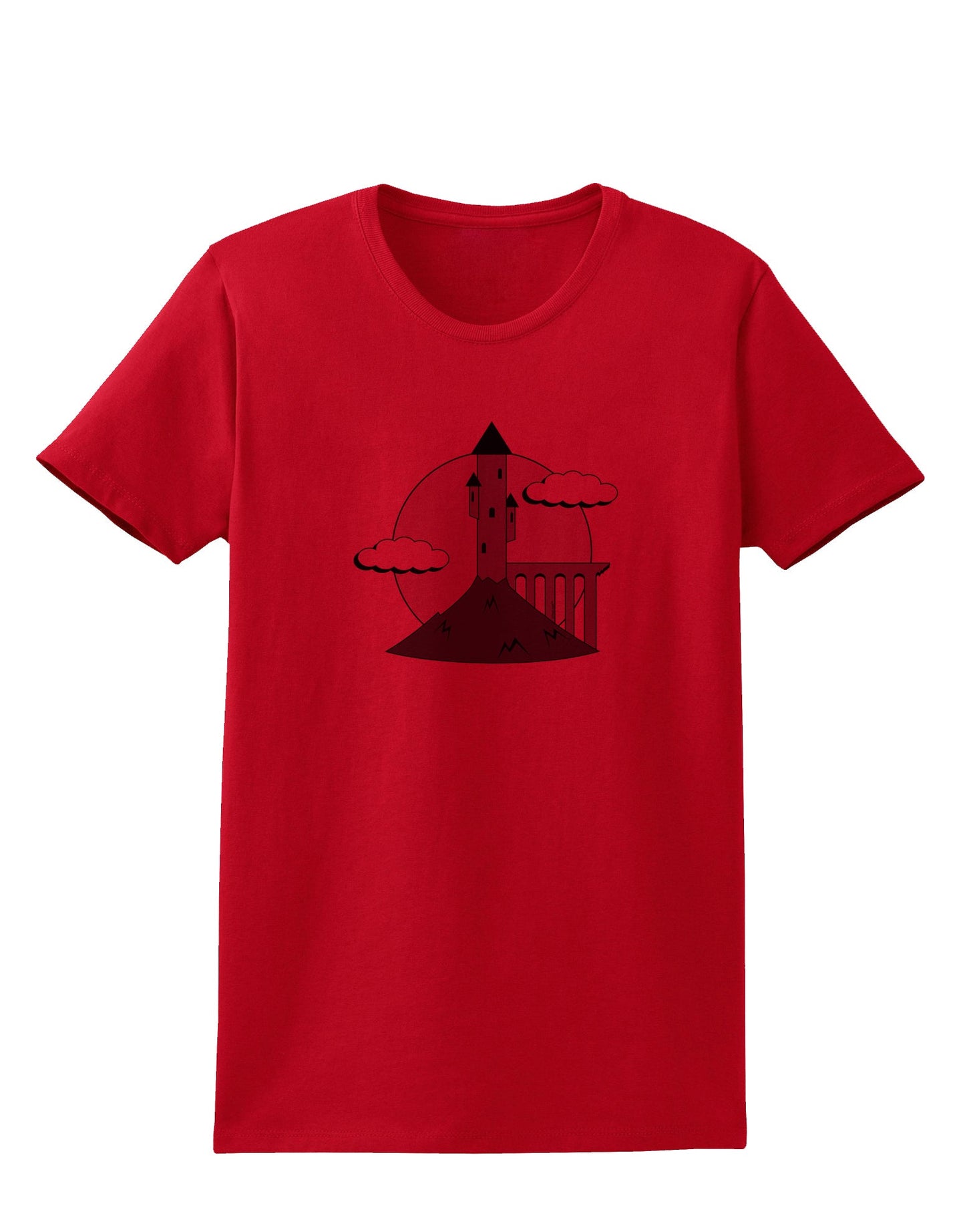 Moonlit Wizard Tower - Grayscale Womens T-Shirt-Womens T-Shirt-TooLoud-Red-X-Small-Davson Sales