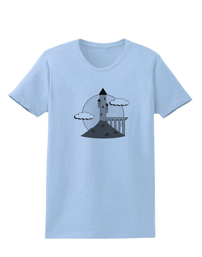 Moonlit Wizard Tower - Grayscale Womens T-Shirt-Womens T-Shirt-TooLoud-Light-Blue-X-Small-Davson Sales