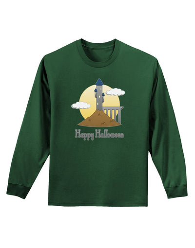 Moonlit Wizard Tower - Happy Halloween Adult Long Sleeve Dark T-Shirt-TooLoud-Dark-Green-Small-Davson Sales