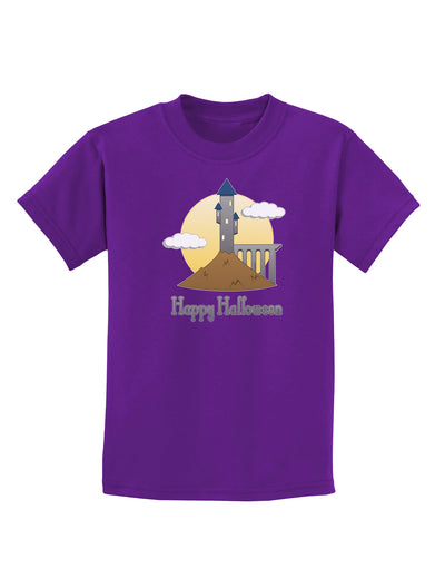 Moonlit Wizard Tower - Happy Halloween Childrens Dark T-Shirt-Childrens T-Shirt-TooLoud-Purple-X-Small-Davson Sales