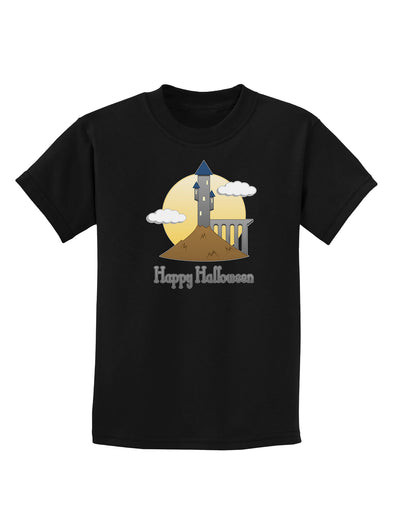 Moonlit Wizard Tower - Happy Halloween Childrens Dark T-Shirt-Childrens T-Shirt-TooLoud-Black-X-Small-Davson Sales