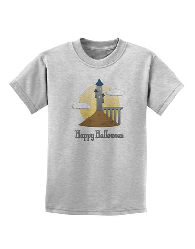 Moonlit Wizard Tower - Happy Halloween Childrens T-Shirt-Childrens T-Shirt-TooLoud-AshGray-X-Small-Davson Sales