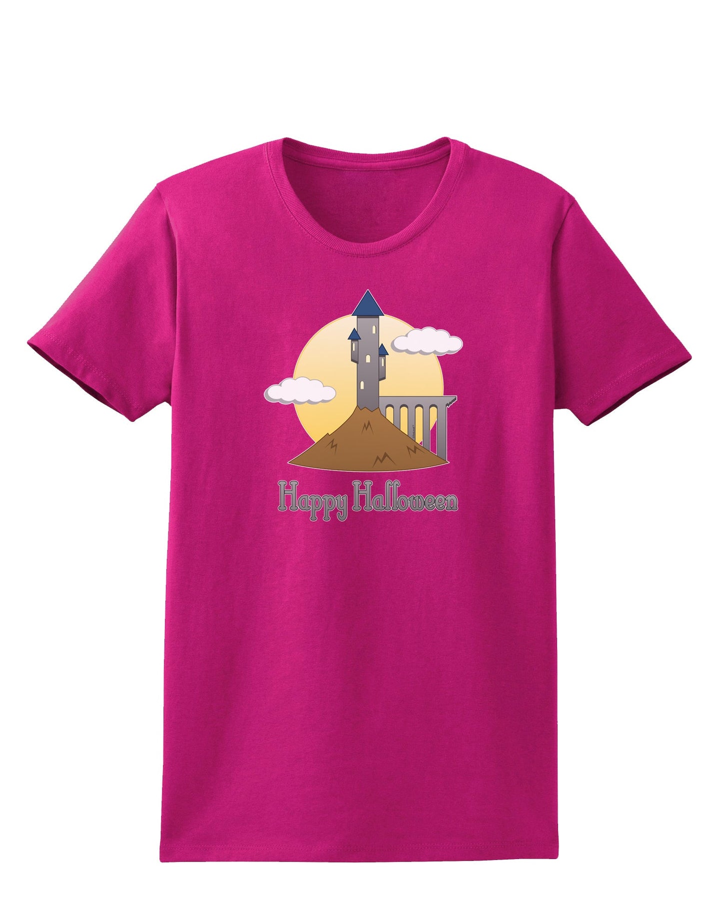 Moonlit Wizard Tower - Happy Halloween Womens Dark T-Shirt-Womens T-Shirt-TooLoud-Hot-Pink-Small-Davson Sales
