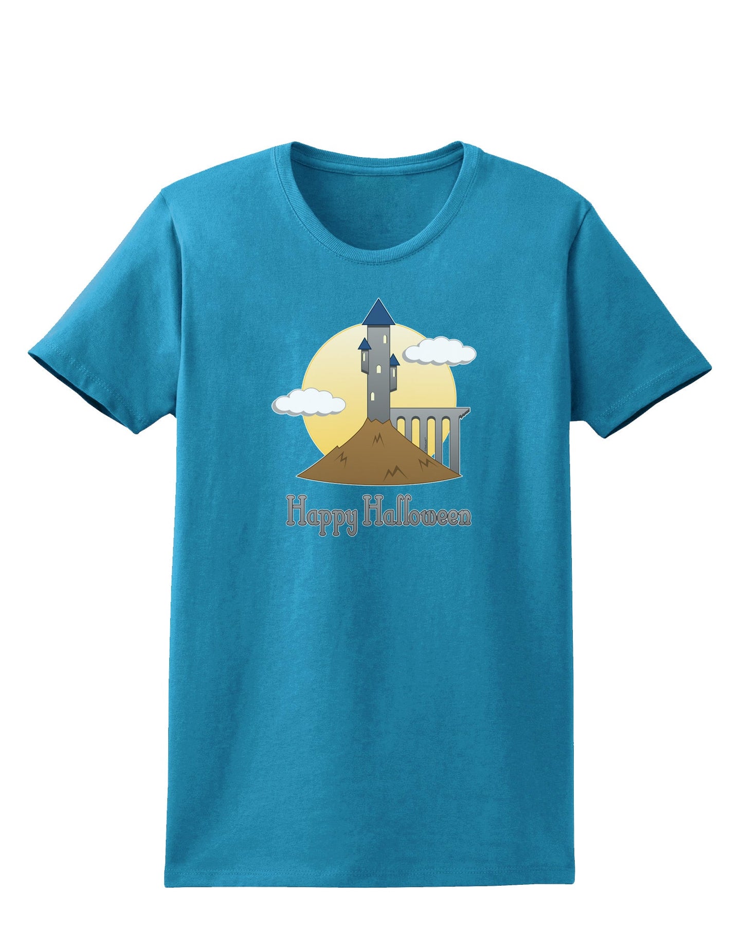 Moonlit Wizard Tower - Happy Halloween Womens Dark T-Shirt-Womens T-Shirt-TooLoud-Turquoise-X-Small-Davson Sales