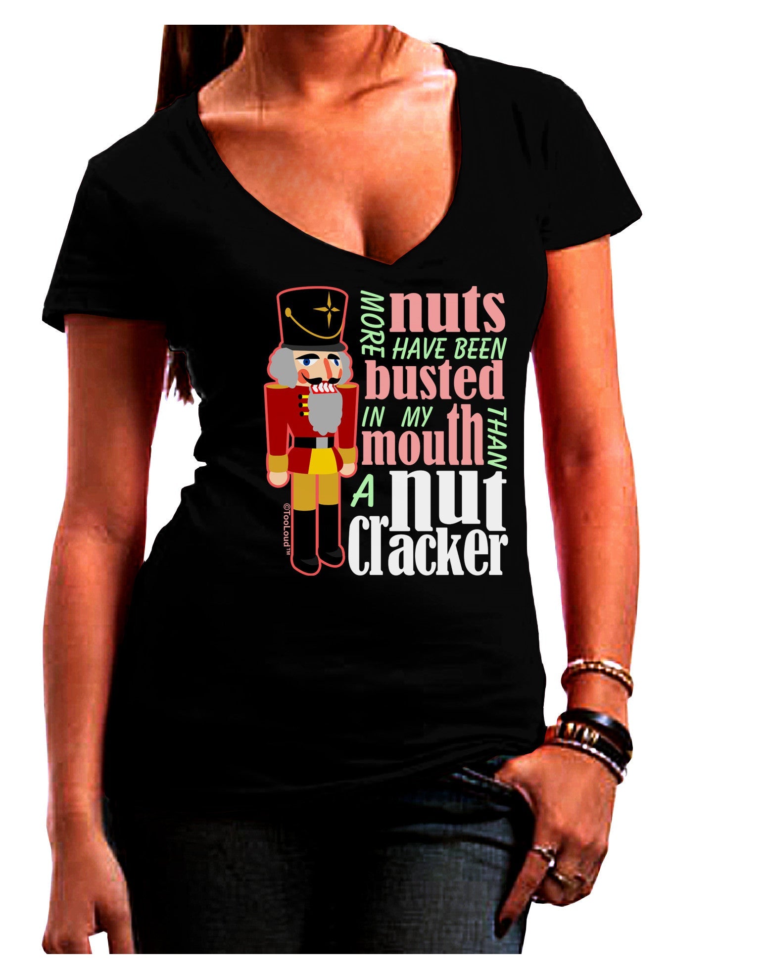 More Nuts Busted - My Mouth Womens V-Neck Dark T-Shirt-Womens V-Neck T-Shirts-TooLoud-Black-Juniors Fitted Small-Davson Sales