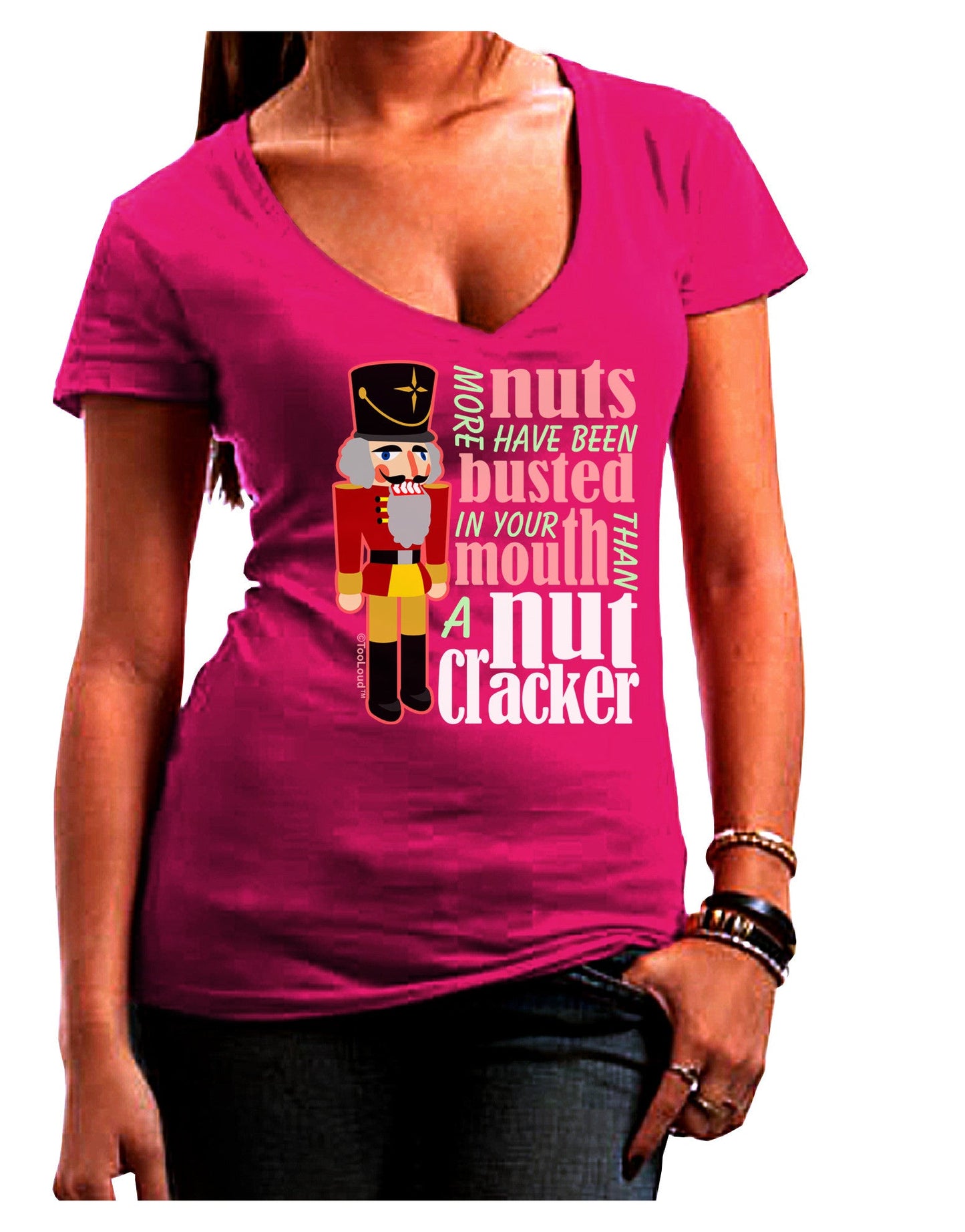 More Nuts Busted - Your Mouth Womens V-Neck Dark T-Shirt-Womens V-Neck T-Shirts-TooLoud-Hot-Pink-Juniors Fitted Small-Davson Sales